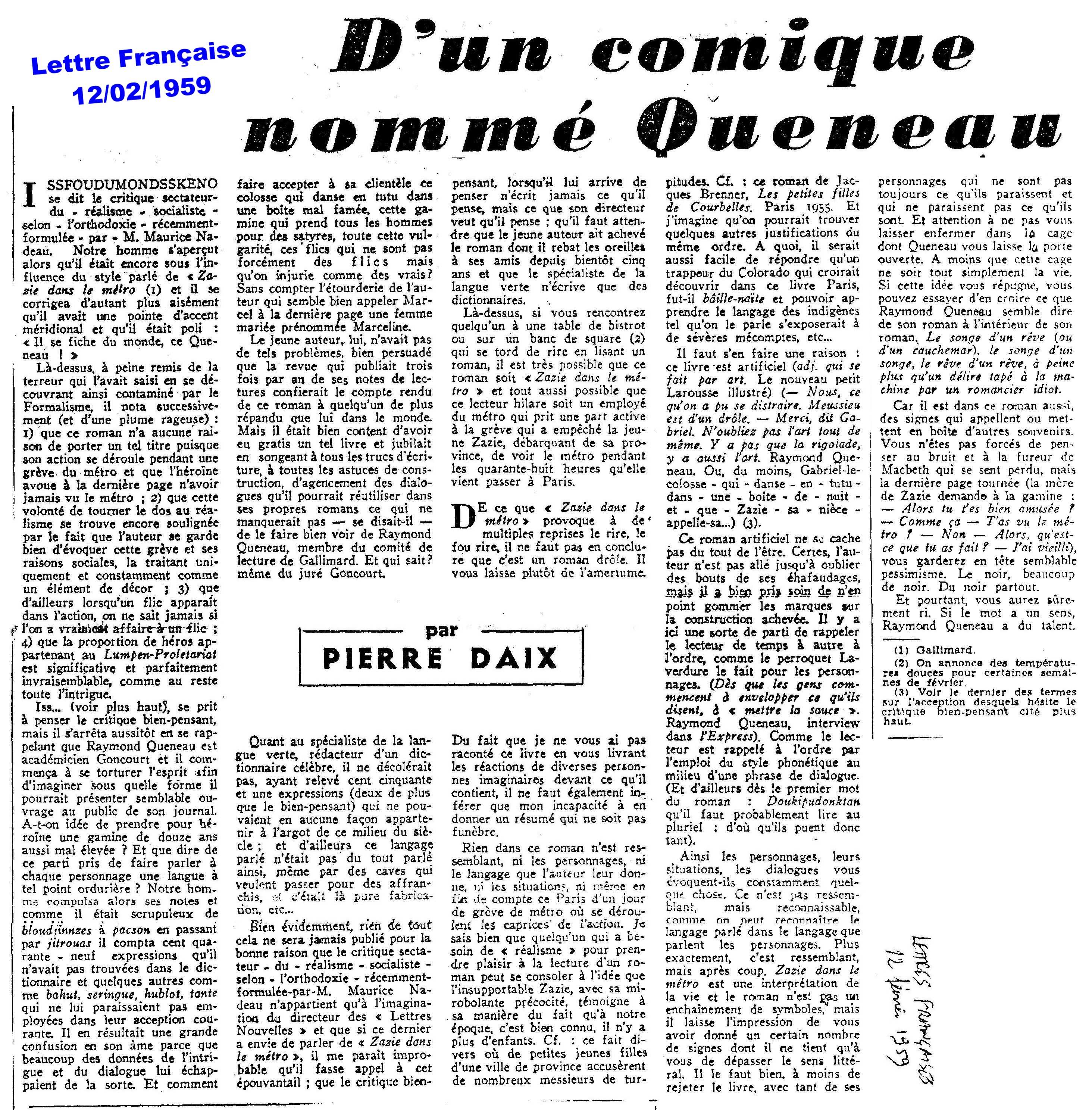 Lettre Française - 12 février 1959