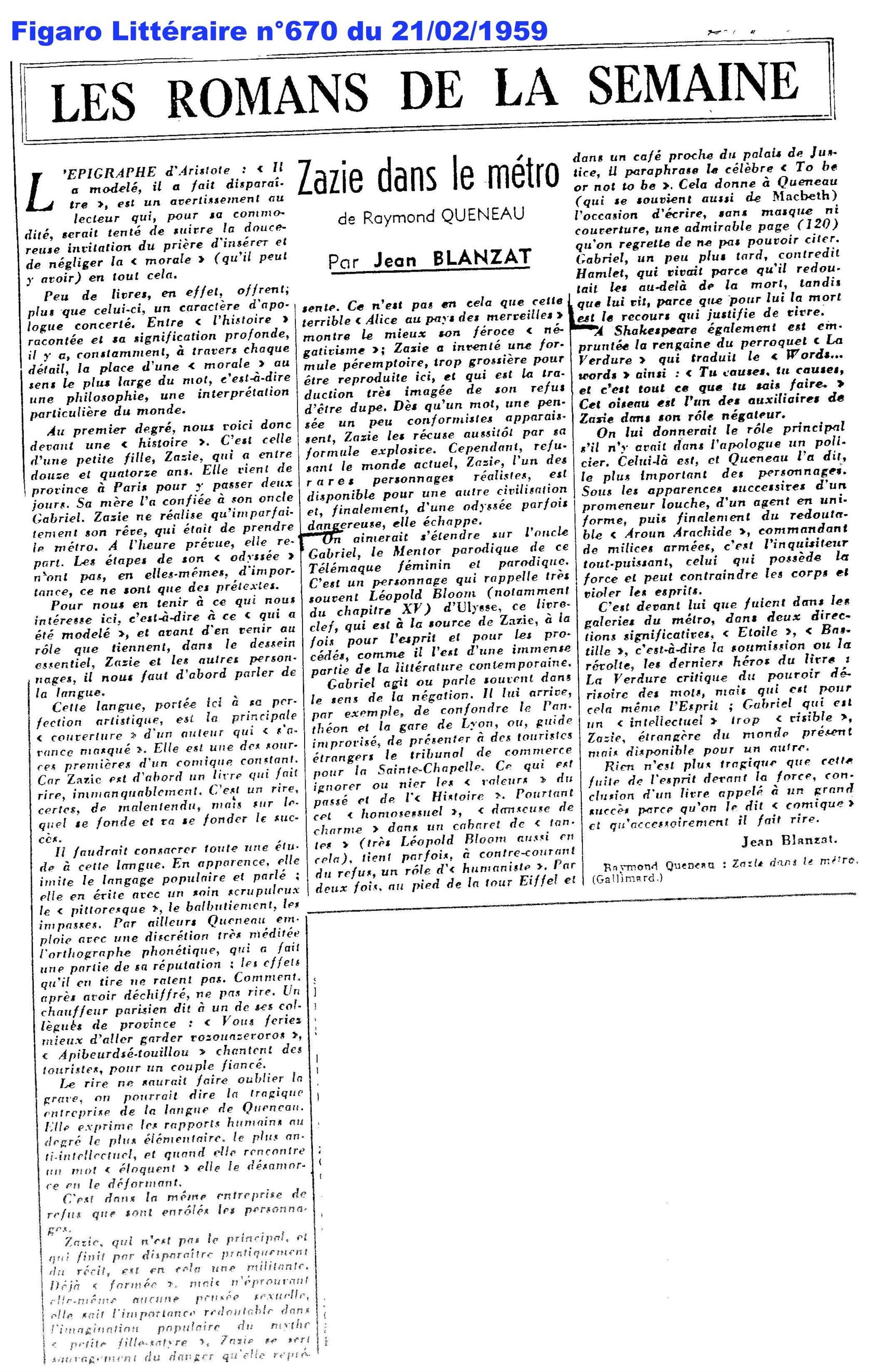 Figaro Littéraire n°670 - 21 février 1959